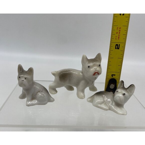 Vintage Porcelain Miniature French Bulldog Dog Figurine Set Of 3 Made In Japan - Picture 12 of 13